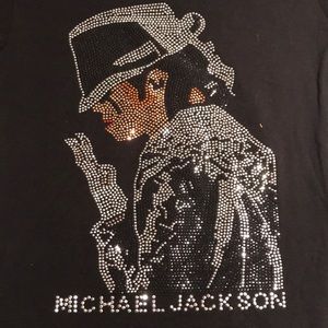 COPY - Michael Jackson Rhinestone image.  Black T-shirt